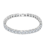 Load image into Gallery viewer, SO SEOUL Lustrous Glamour Luxe Tennis Bracelet with Diamond Simulant Round Stones Rhodium Plated Jewelry