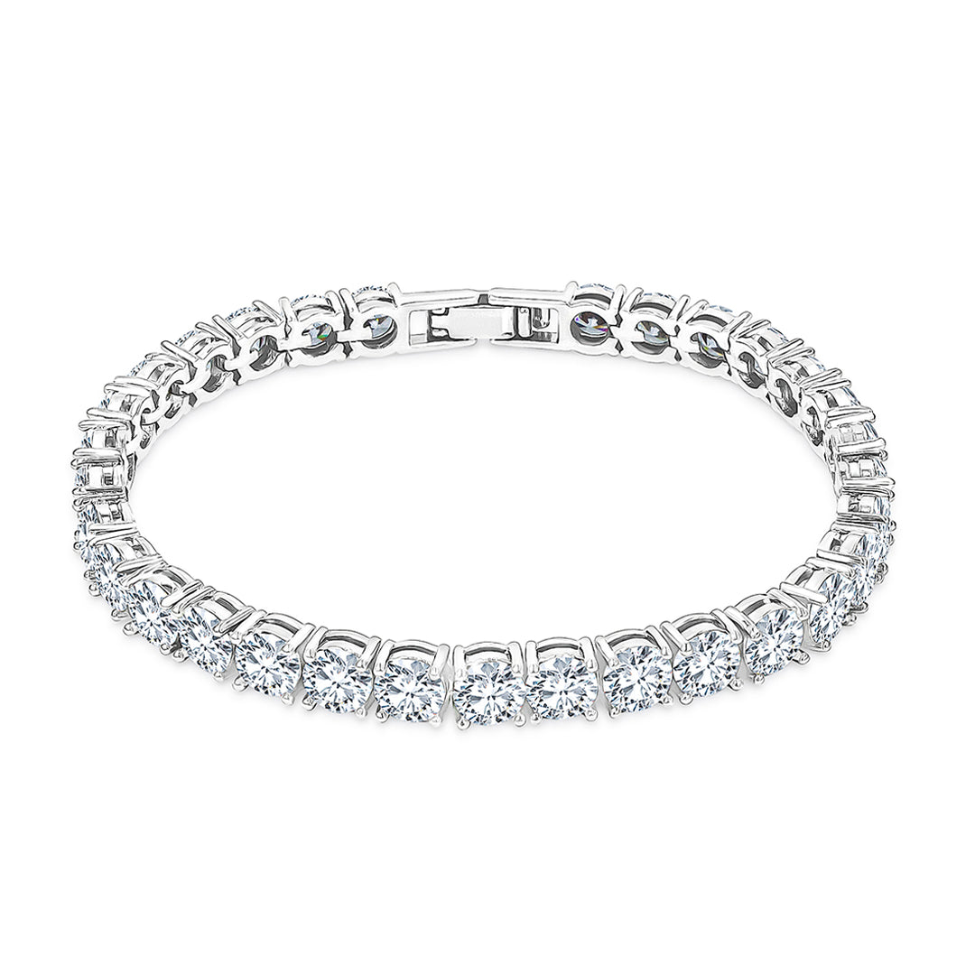 SO SEOUL Lustrous Glamour Luxe Tennis Bracelet with Diamond Simulant Round Stones Rhodium Plated Jewelry