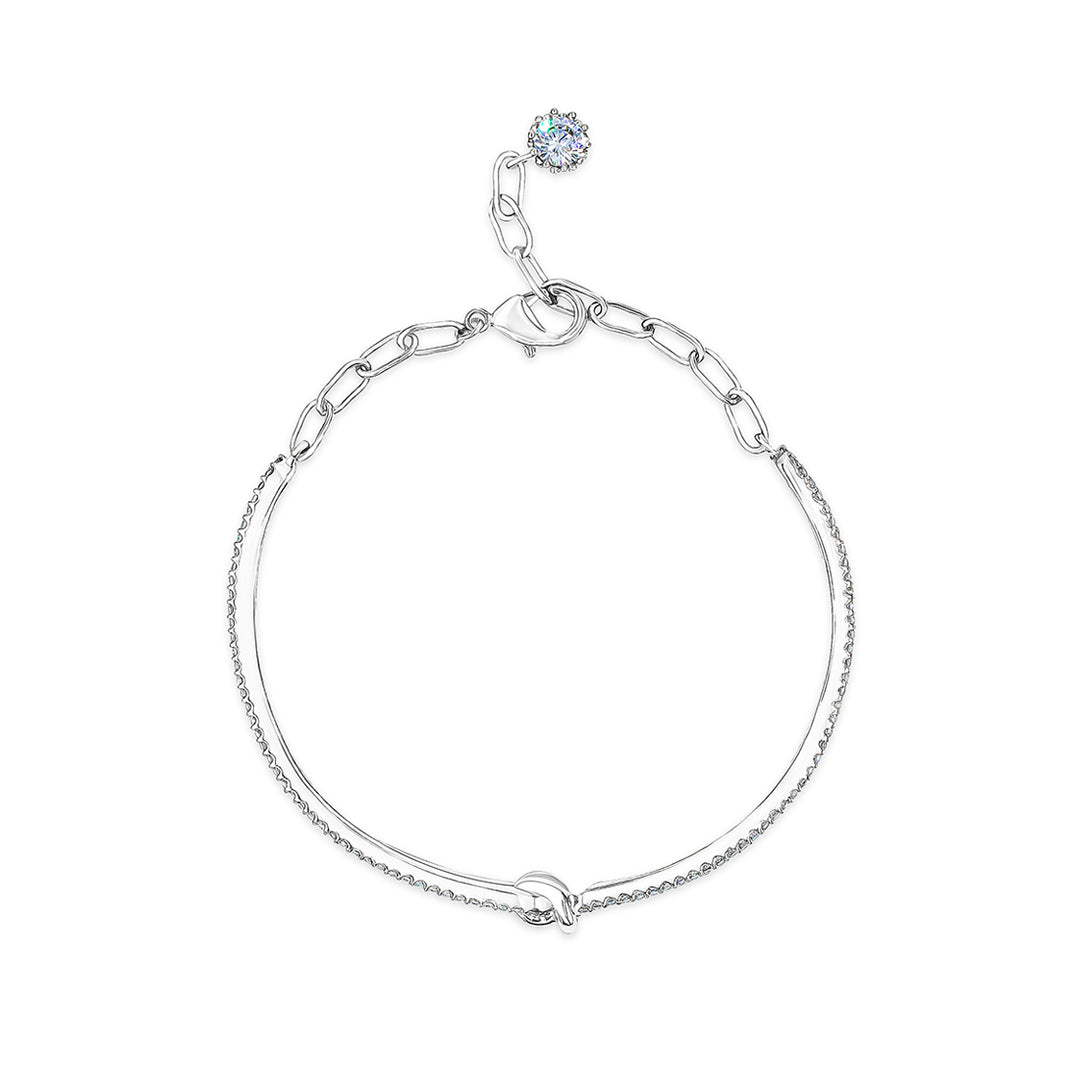 SO SEOUL Lustrous Glamour Modern Dual Chain Bracelet with Solitaire Diamond Simulant Accent Rhodium Plated