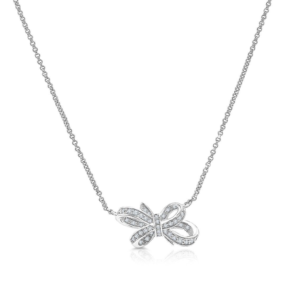 SO SEOUL Lifelong Eternal Bow Diamond Simulant Cubic Zirconia Pendant Chain Necklace
