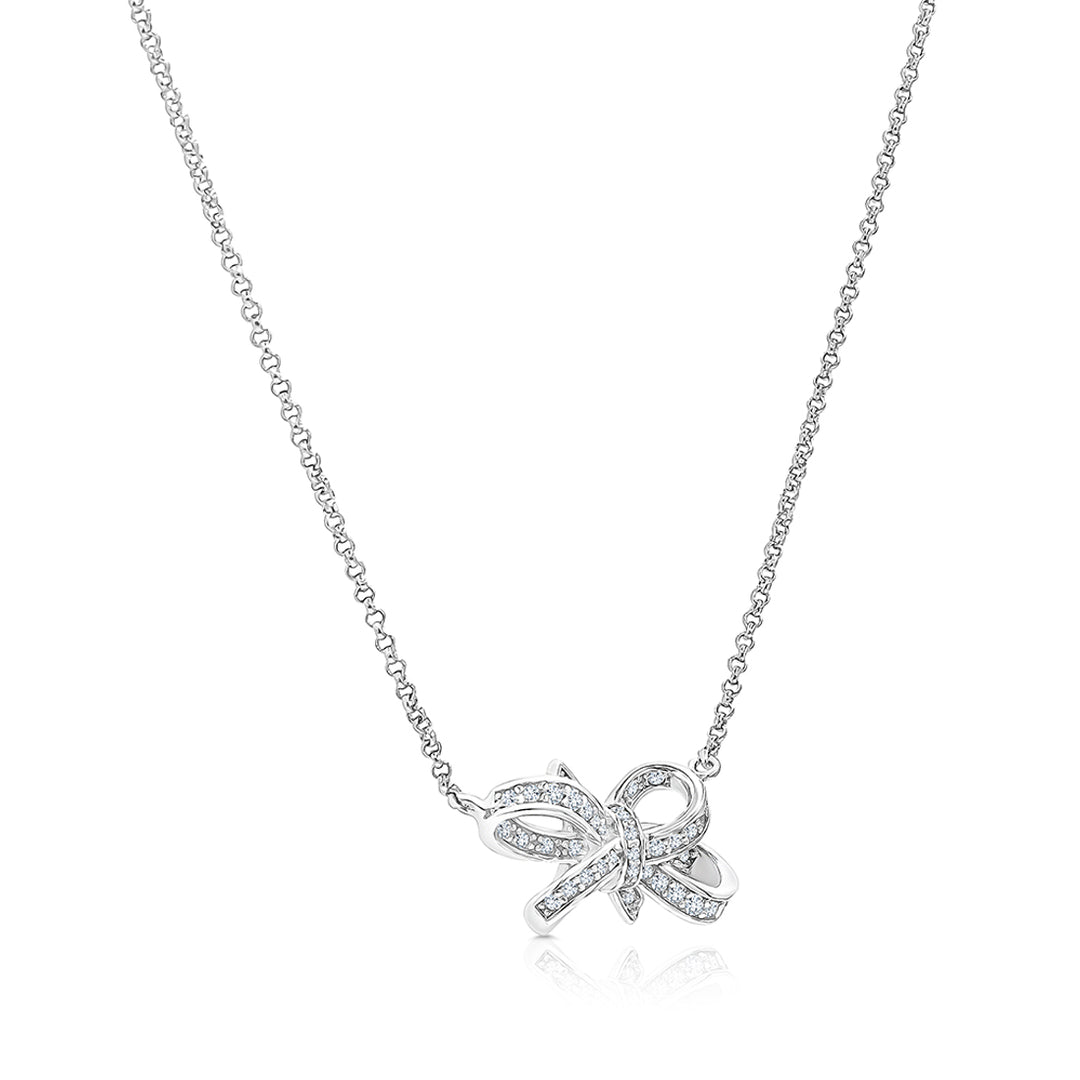 SO SEOUL Lifelong Eternal Bow Diamond Simulant Cubic Zirconia Pendant Chain Necklace
