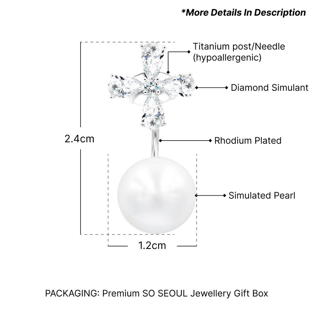 SO SEOUL Callista Marquise Cluster Cubic Zirconia Diamond Simulant and Pearl Drop Earring