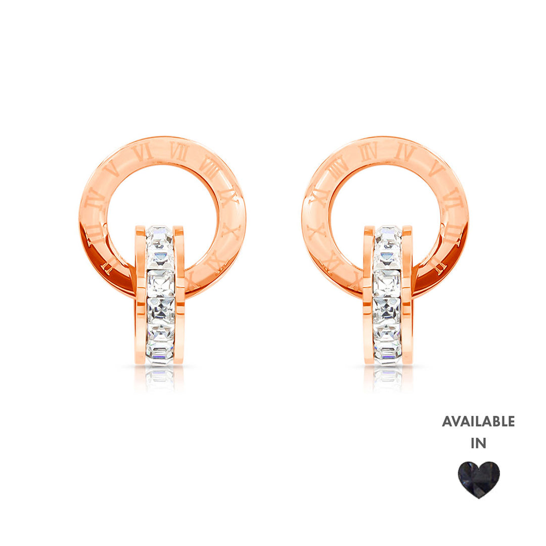 SO SEOUL Roman Numeral Emerald Square White/Black Austrian Crystal Rose Gold Pierced Stud Earrings