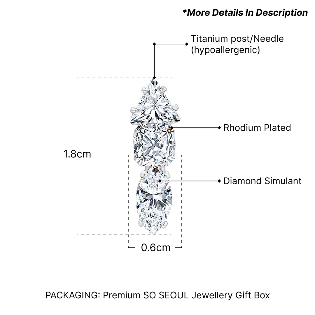 SO SEOUL Gleam Sparkle Triangle Square Marquised Cut Diamond Simulant Stud Earrings