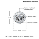 Load image into Gallery viewer, SO SEOUL Camellia Rose Flower Encrusted Solitaire Brilliant Cut Diamond Simulant Cubic Zirconia Stud Earrings