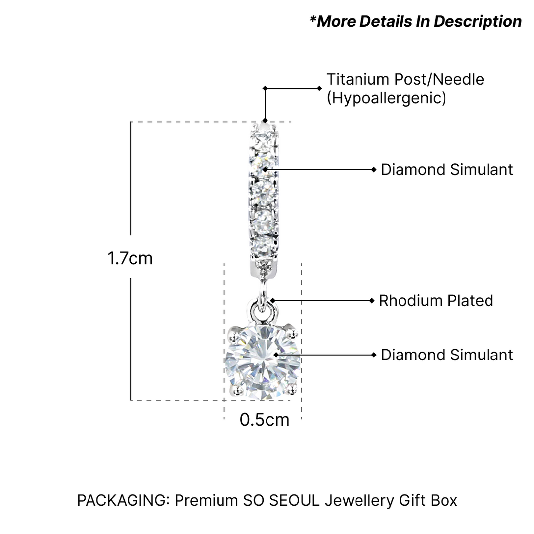 SO SEOUL Harley Huggie Diamante Row Solitaire Drop Diamond Simulant Hoop Earrings