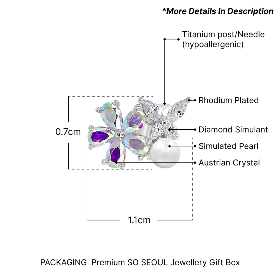 SO SEOUL 'Leilani' Flower Pearl and Diamond Simulant Cubic Zirconia Stud Earrings