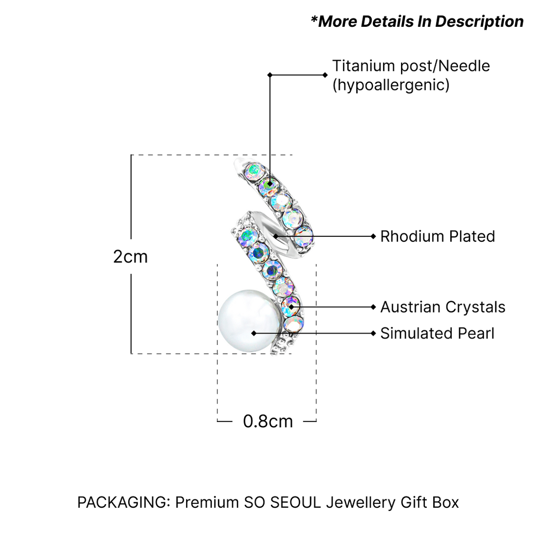 SO SEOUL Glimmering Iridescent Swirl Pearl and Aurora Boreale Austrian Crystal Jewelry Gift Set with Pendant Chain Necklace and Stud Earrings