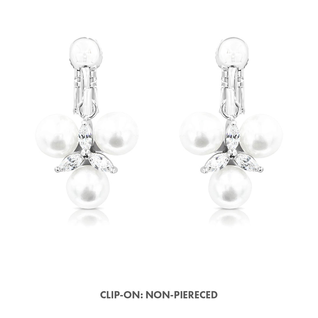 SO SEOUL Everleigh Trilliant Pearl with Marquise Cut Diamond Simulant Cubic Zirconia Hoop Earrings or Clip-On Earrings