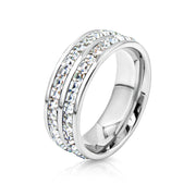 SO SEOUL Allista Classic Double Band Ring with Two Rows of Emerald-Cut Diamond Simulant Cubic Zirconia in Silver or Rose Gold