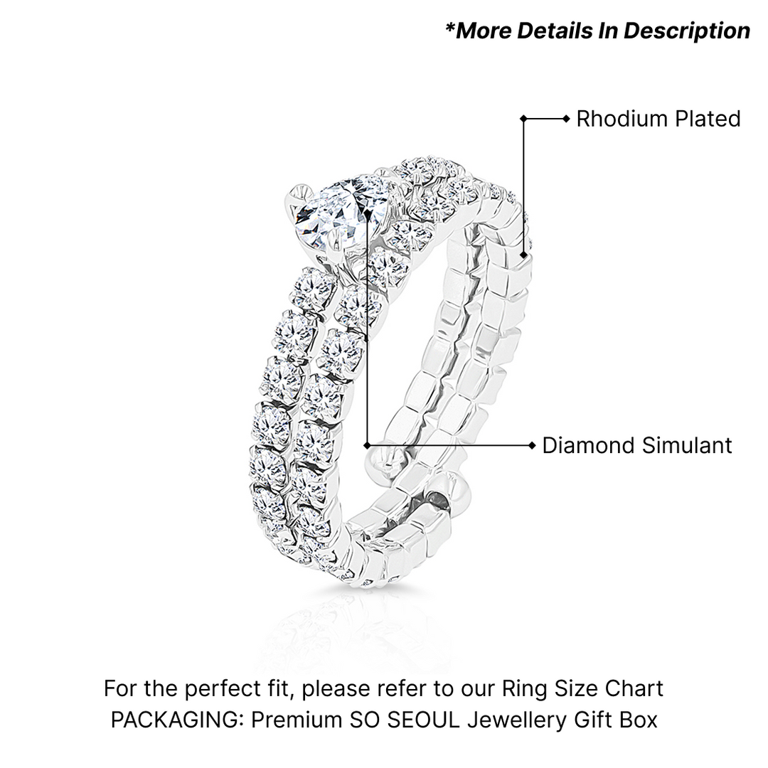SO SEOUL Amora Love Heart Ring – 0.5 CT Cubic Zirconia Centerpiece with Double Row Adjustable Band