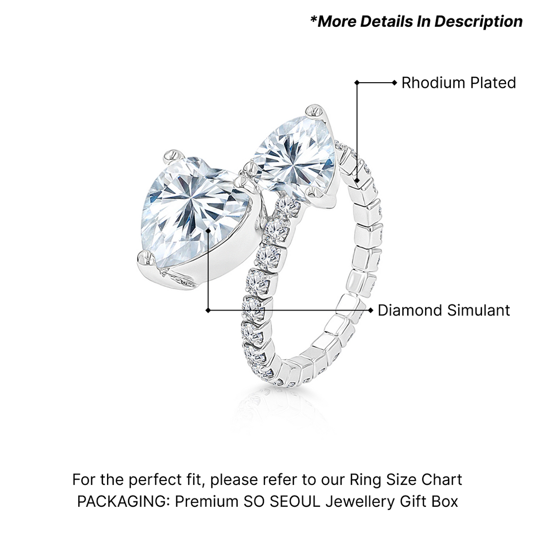 SO SEOUL Amora Heart Diamond Simulant 0.75 & 4 CT Zircon Spiral Adjustable Ring