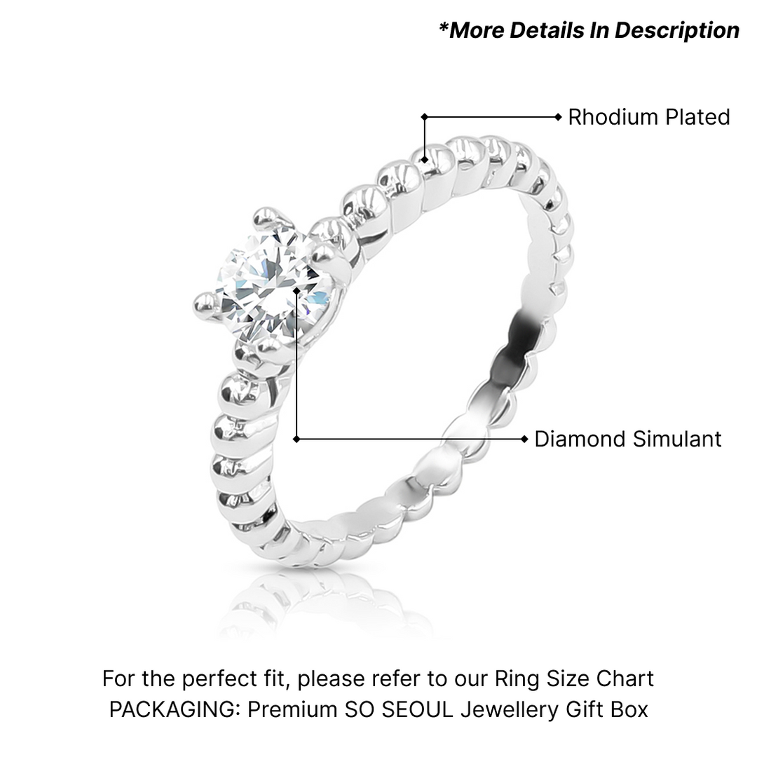SO SEOUL Athena Brilliant Cut 0.5 CT Solitaire Diamond Simulant Cubic Zircon Single Row Rhodium Ring