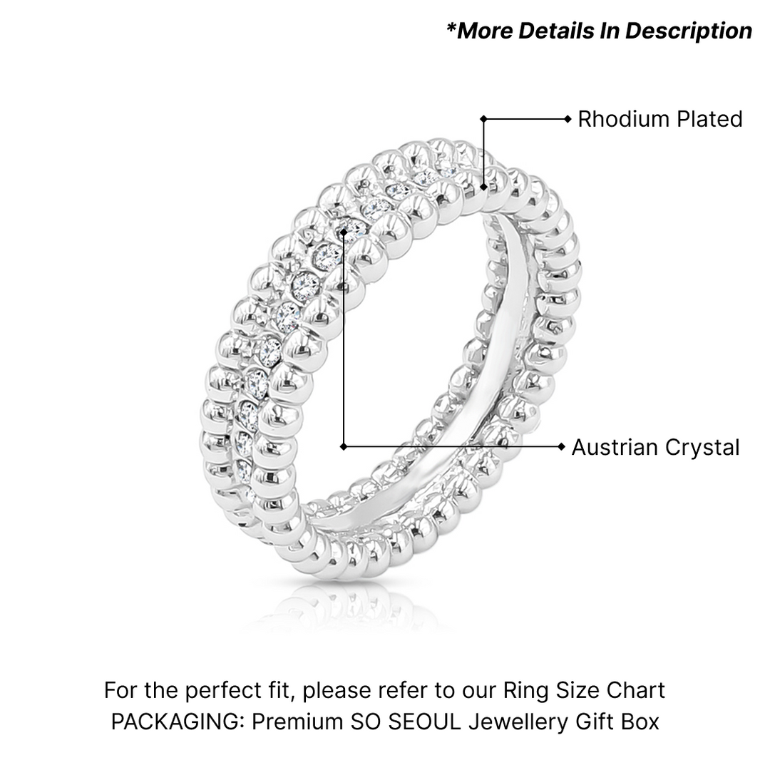 SO SEOUL Annecy Single Row Wide Band Encrusted White Austrian Crystal Silver Ring