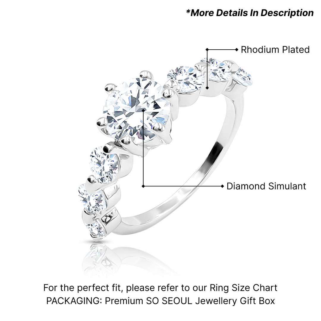 SO SEOUL Angelica Seven-Stone 1.25 CT Diamond Simulant Cubic Zirconia 6 Prong Setting Rhodium Ring