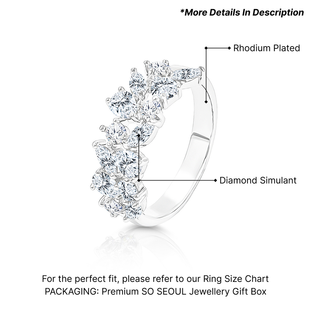 SO SEOUL Artemis Mixed Pear Round Shaped Half Round Band Diamond Simulant Silver Ring