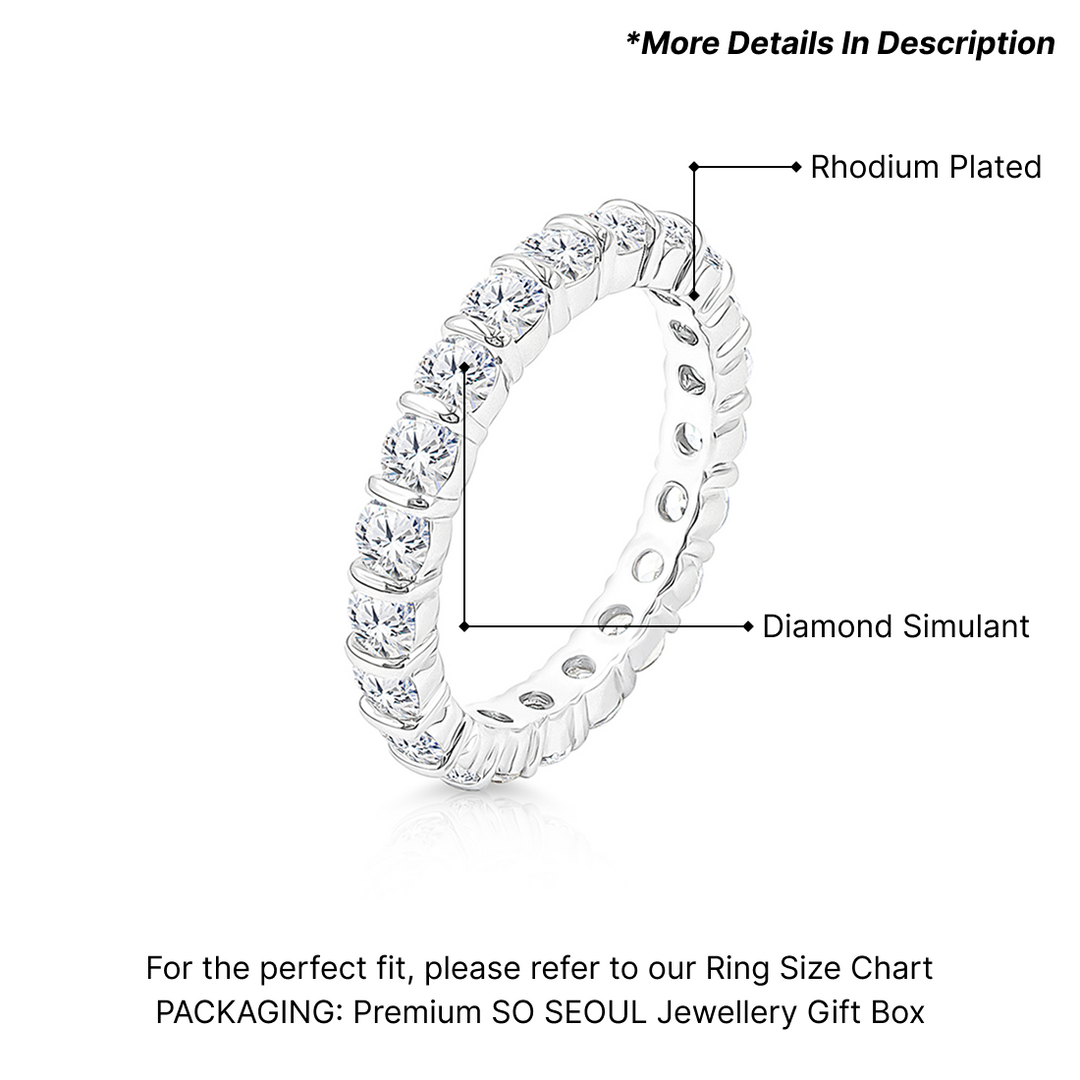 SO SEOUL Genevieve Round Full Band Diamond Simulant Cubic Zirconia Silver Ring