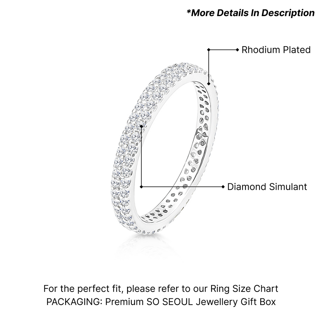 SO SEOUL Allista Classic Full Band Double Row Diamond Simulant Zircon Silver Ring