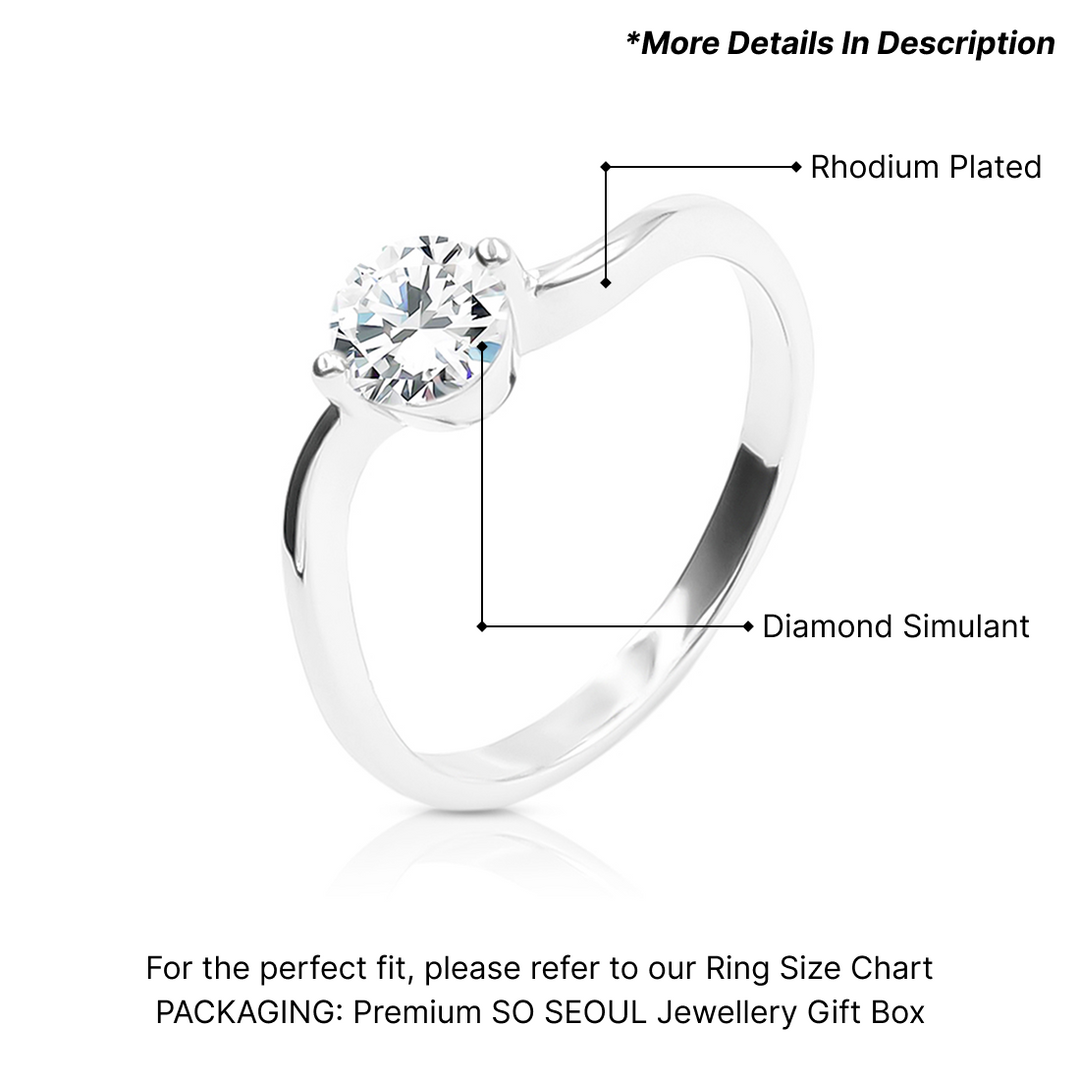 SO SEOUL Oregon Tia Twine Round Brilliant Cut Solitaire Diamond Simulant Zircon 0.5 CT Silver Ring