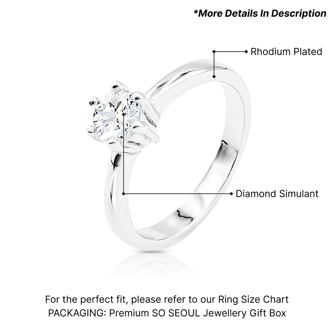 SO SEOUL Athena Brilliant Cut 0.5 CT Solitaire Diamond Simulant Zirconia 6 Prong Setting Silver Ring