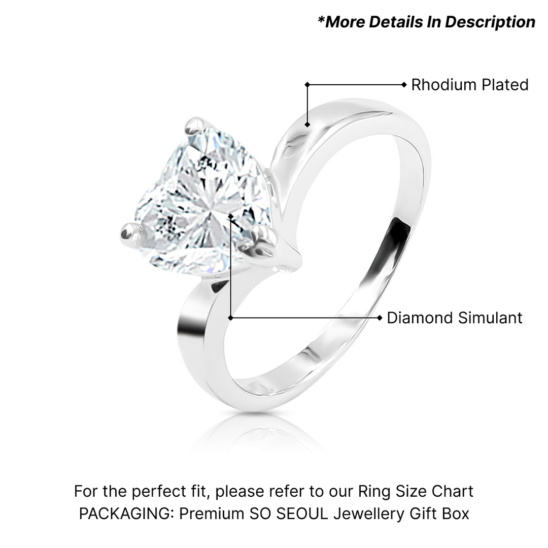 SO SEOUL Amora Love Heart Shaped 1.75 CT Diamond Simulant Cubic Zirconia Silver Ring