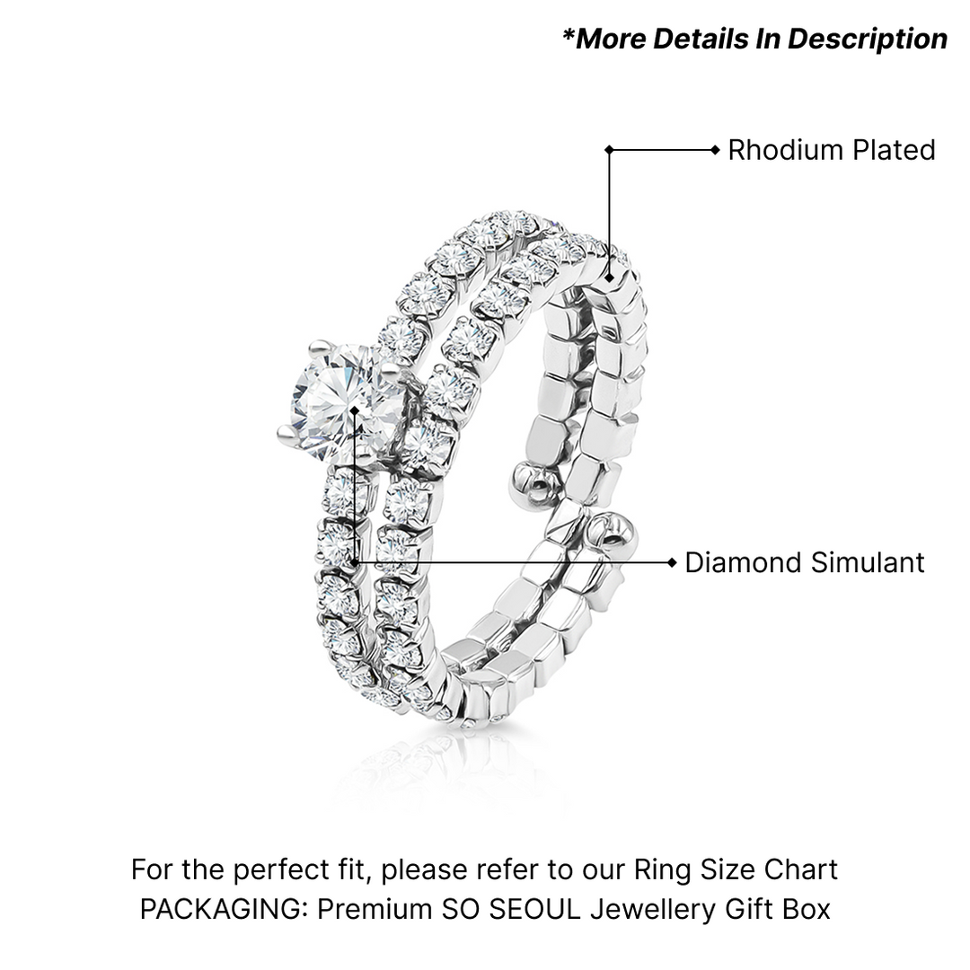 SO SEOUL Athena Round Solitaire 0.5 CT Diamond Simulant Cubic Zirconia Double Row Adjustable Ring