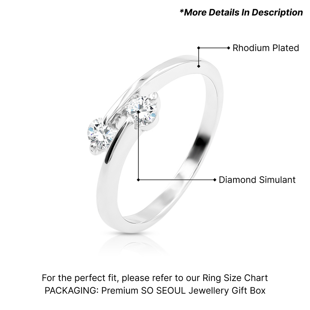SO SEOUL Artemis Double Mini Solitaire Round Brilliant Cut Diamond Simulant 0.1 CT Silver Ring