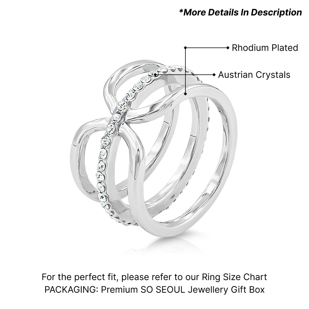 SO SEOUL Bianca 3 Line Multi Layer White Austrian Crystal Ring