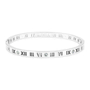 SO SEOUL Roman Numeral Encrusted Diamond Simulant Cubic Zirconia Silver/Rose Gold Side Hinged Bangle