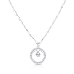 Load image into Gallery viewer, SO SEOUL Halo Circle Pendant Necklace with Dangling Solitaire Diamond Simulant Cubic Zirconia in Silver and Rose Gold
