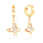 Load image into Gallery viewer, SO SEOUL Caria Flying 3D Butterfly Mother of Pearl Rose Gold/Gold Hoop Earrings
