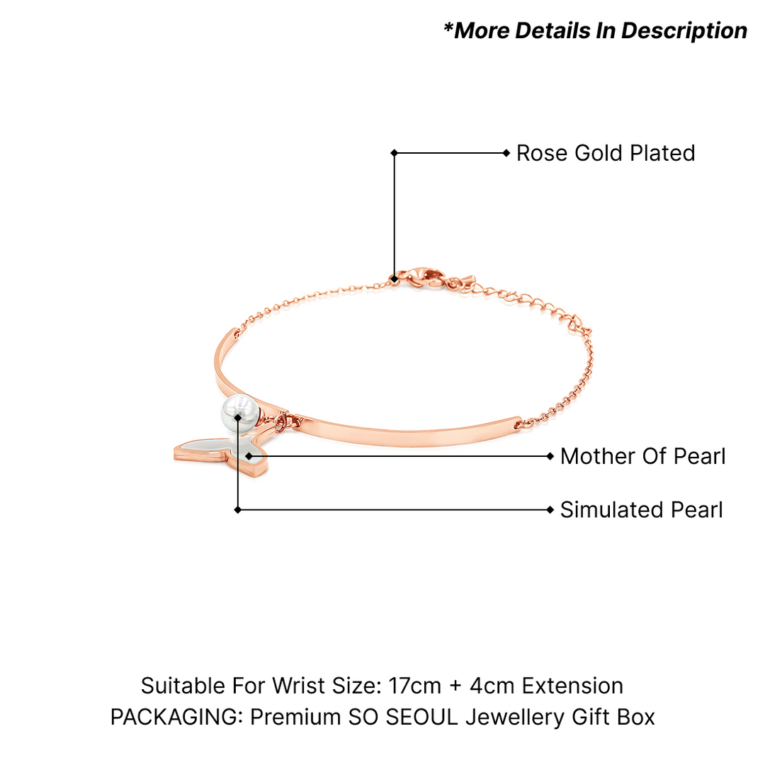 SO SEOUL Ocean The Sea Whale Tail Charm with Dangling Pearl Rose Gold Bracelet