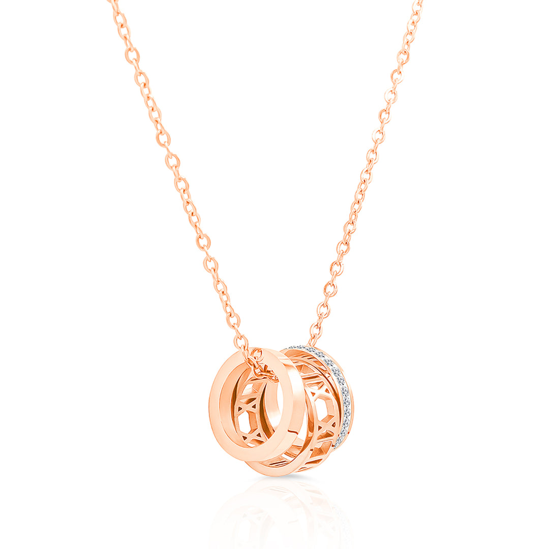SO SEOUL Valeria Rose Gold Pendant Necklace with Rotating Roman Numeral Barrel and Diamond Simulant Zircon