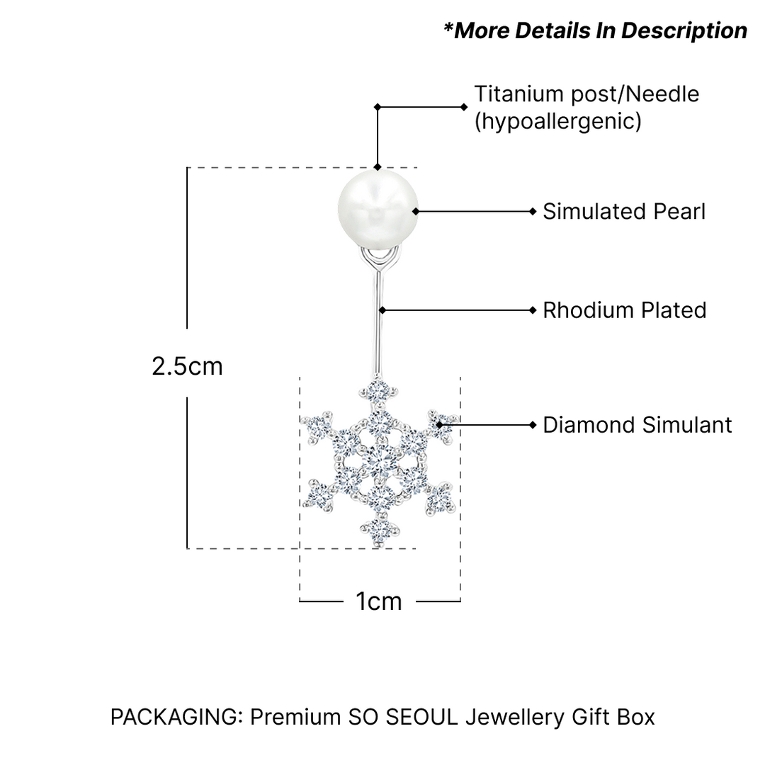 SO SEOUL Let it Snowflake Diamond Simulant with Pearl Christmas Stud Earring Jackets