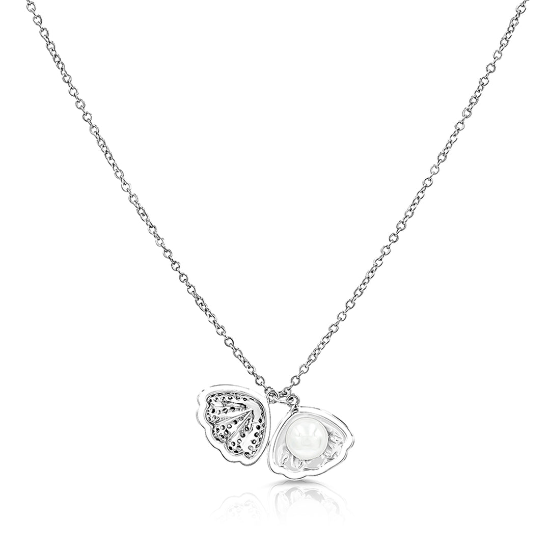 SO SEOUL Ocean The Sea Pearl in Seashell Diamond Simulant Cubic Zirconia Silver/Rose Gold Pendant Necklace
