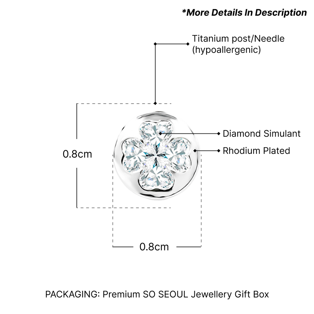 SO SEOUL Alette Circular Four-Leaf Clover Diamond Simulant Cubic Zirconia Stud Earrings