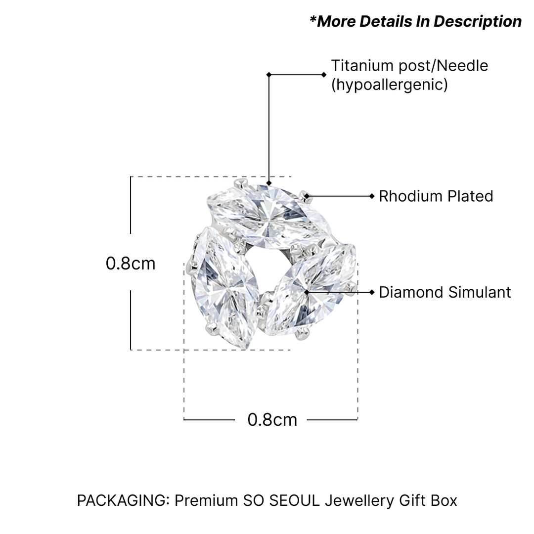 SO SEOUL Elegant Marquise-Cut Diamond Simulant Cubic Zirconia Stud Earrings