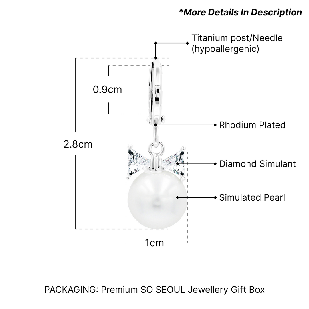 SO SEOUL Elegant Pearl and Diamond Simulant Ribbon Hoop or Clip-On Earrings