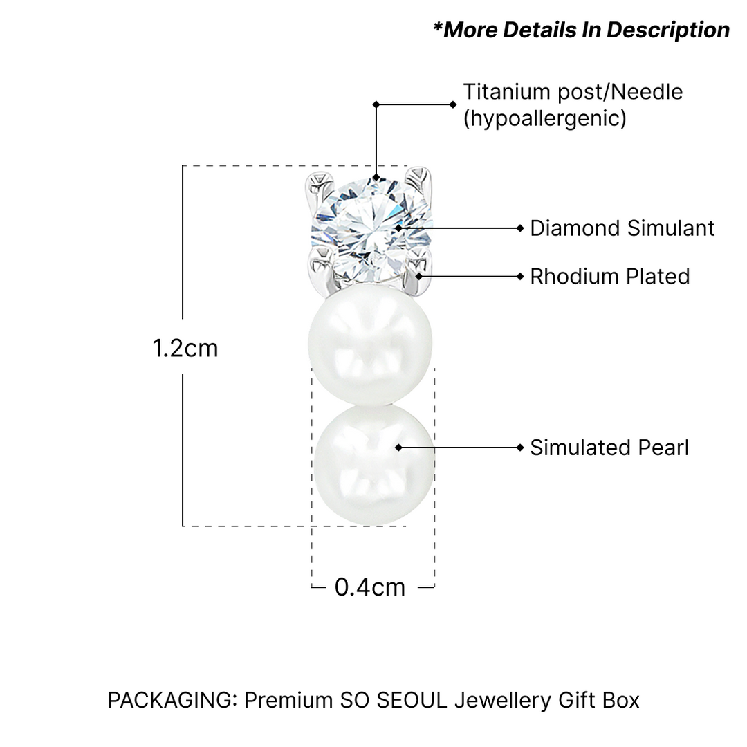 SO SEOUL Harley Huggie Double Pearl Diamond Simulant Petite Hoop Clip Earrings