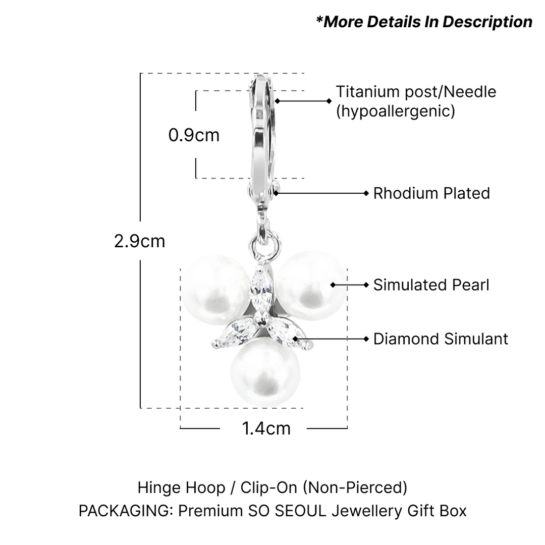 SO SEOUL Everleigh Trilliant Pearl with Marquise Cut Diamond Simulant Cubic Zirconia Pendant Necklace and Hoop Earrings Set