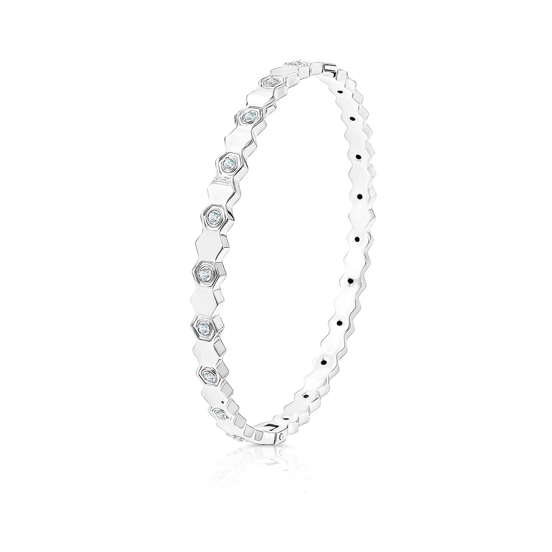 SO SEOUL Bumble Bee Honeycomb Encrusted Diamond Simulant Cubic Zirconia Rhodium/Rose Gold Side Hinged Bangle