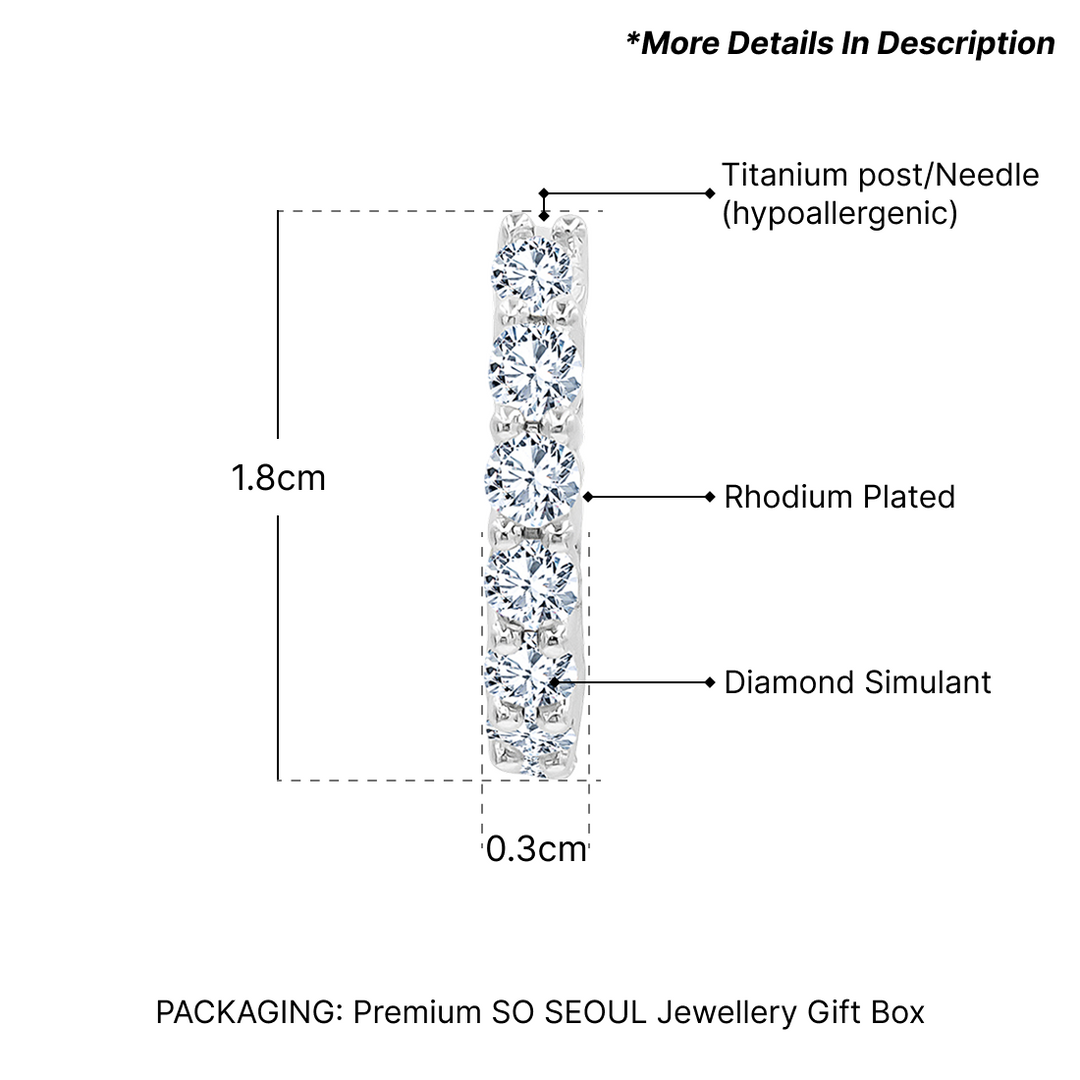 SO SEOUL Round Brilliant Cut Diamond Simulant Cubic Zirconia Single Row Huggie Hoop Clip Earrings