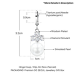 Load image into Gallery viewer, SO SEOUL Alette Clover Earrings - Pearl Drop with Cubic Zirconia Diamond Simulant Hinge Hoops or Clip-On Variants