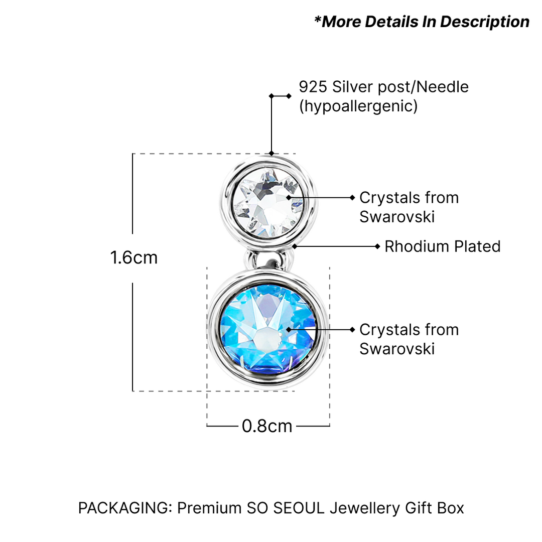 SO SEOUL Bella Duo-Tone Earrings with Light Sapphire Shimmer and Clear Swarovski® Crystal in Silver Studs