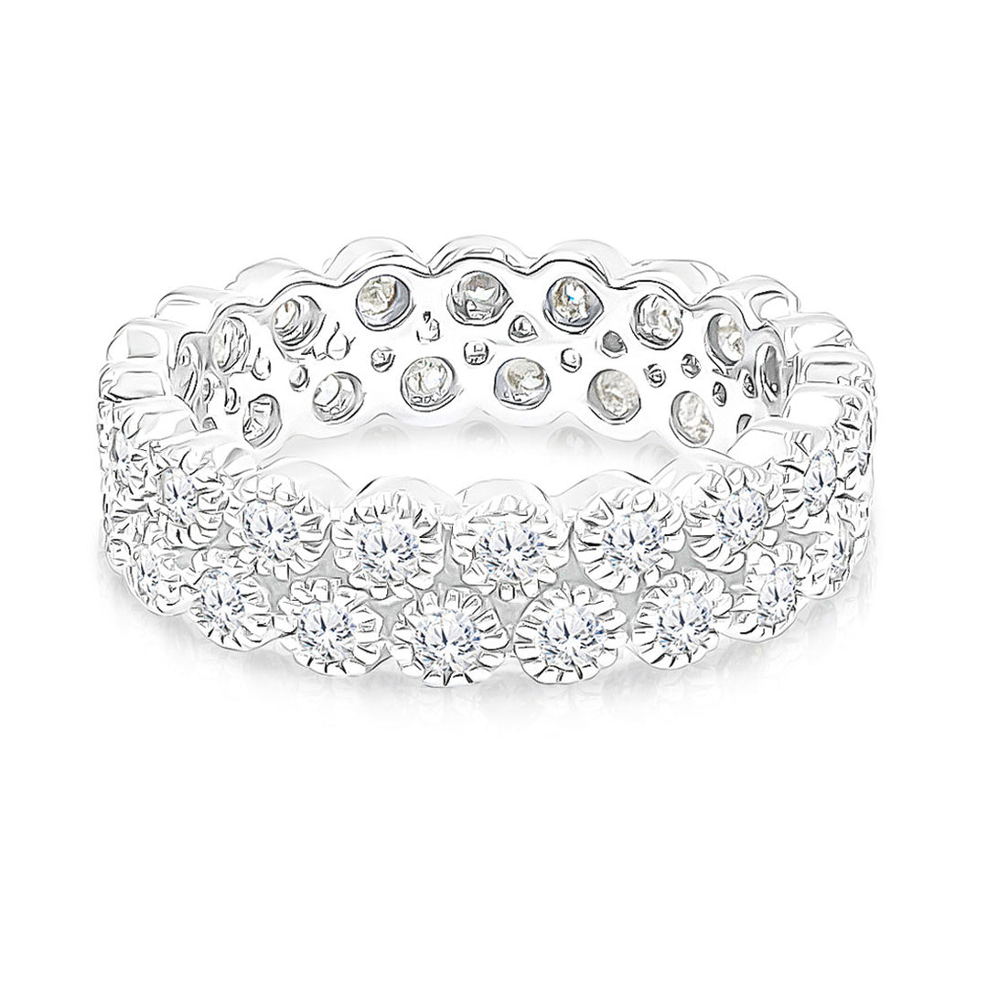 SO SEOUL Genevieve Round Eternity Full Band Diamond Simulant Cubic Zirconia Silver Ring