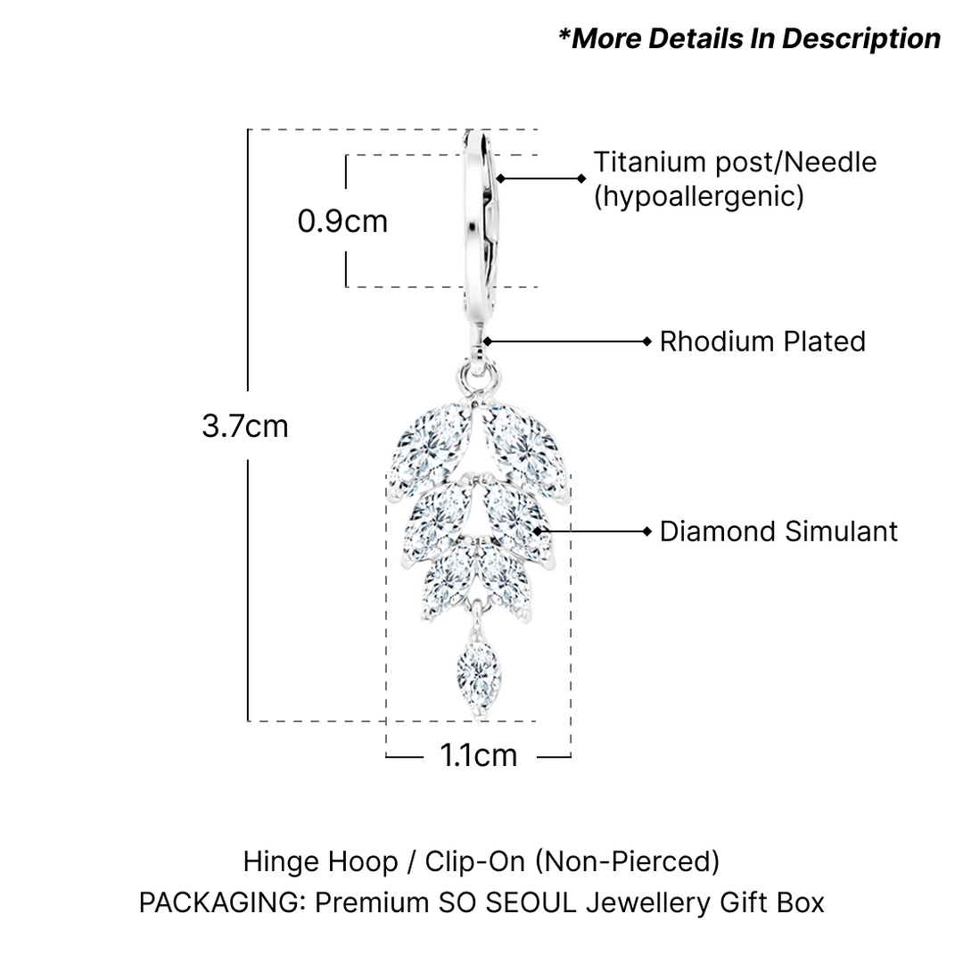 SO SEOUL loni Leaf Marquise Diamond Simulant Cubic Zirconia Hoop Earrings and Pendant Necklace Set