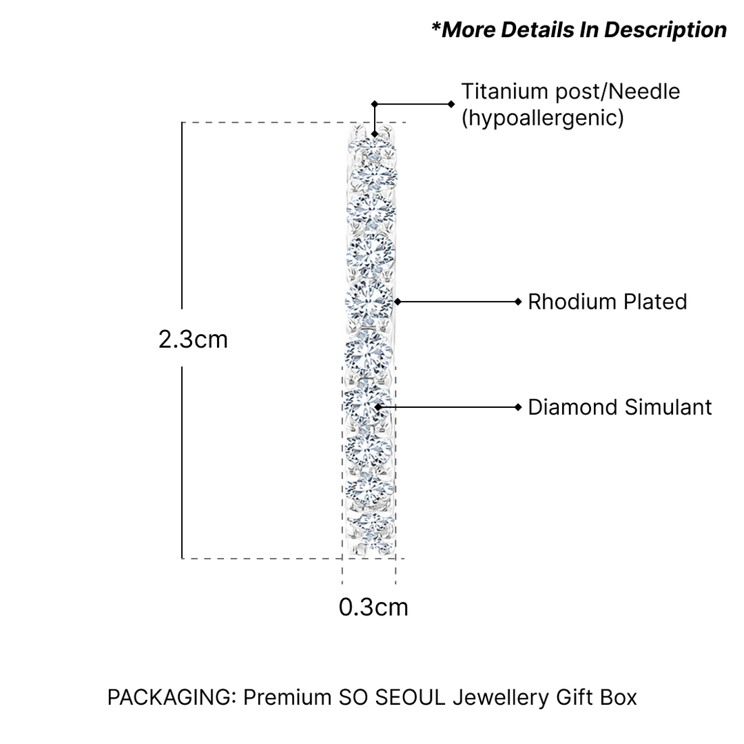 SO SEOUL Harley Huggie Single Row Medium Round Diamond Simulant Hoop Clip Earrings