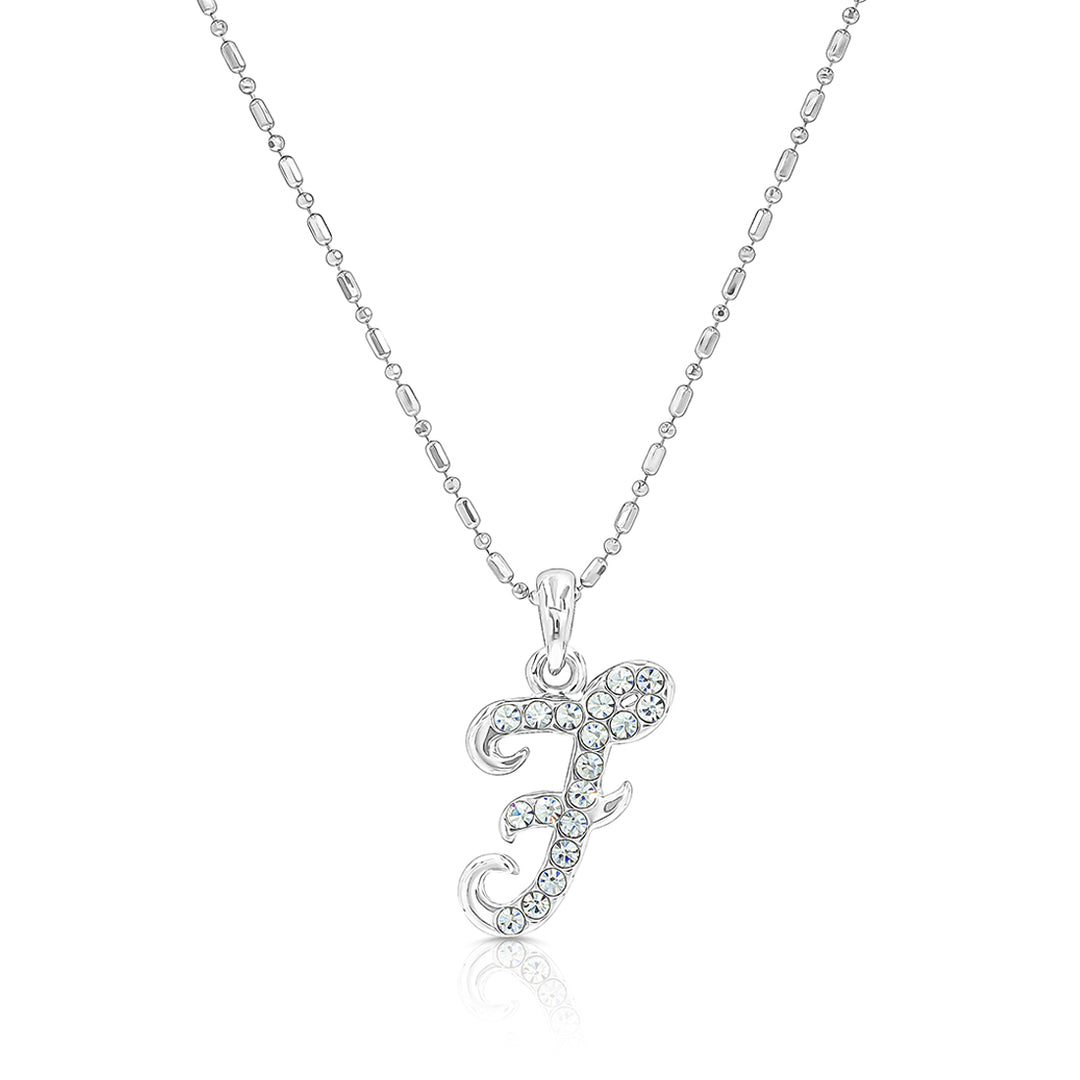 SO SEOUL Personalized Initial Alphabet Letter White Austrian Crystal Pendant Chain Necklace