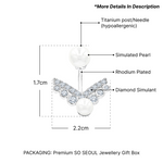 Load image into Gallery viewer, SO SEOUL Valeria Pearl Ear Jacket Earrings with Diamond Simulant Crystals Titanium Post Rhodium