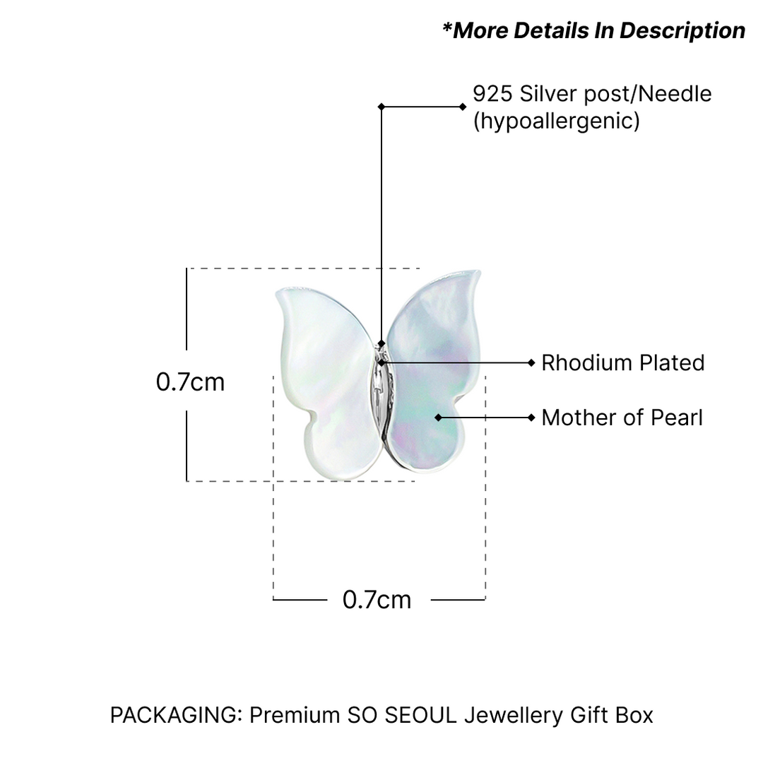 SO SEOUL Claire Flying Butterfly Mother of Pearl or Abalone Shell with Austrian Crystals Stud Earrings and Pendant Necklace Set